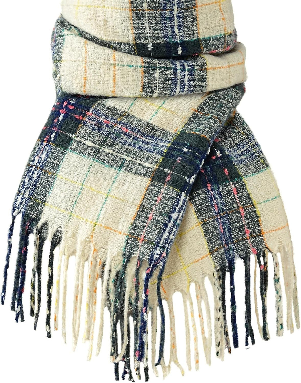 Imagination Hunt Speckled Plaid Fringe Scarf studio product photo