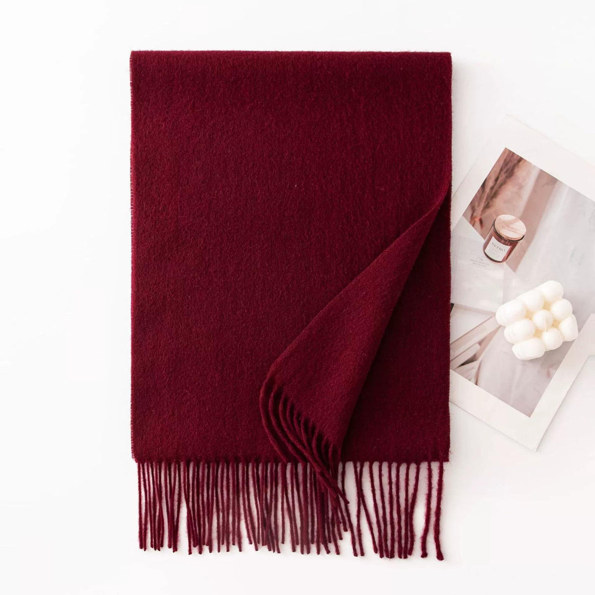 Imagination Hunt Pure Wool Plain Fringe Scarf additional product photo
