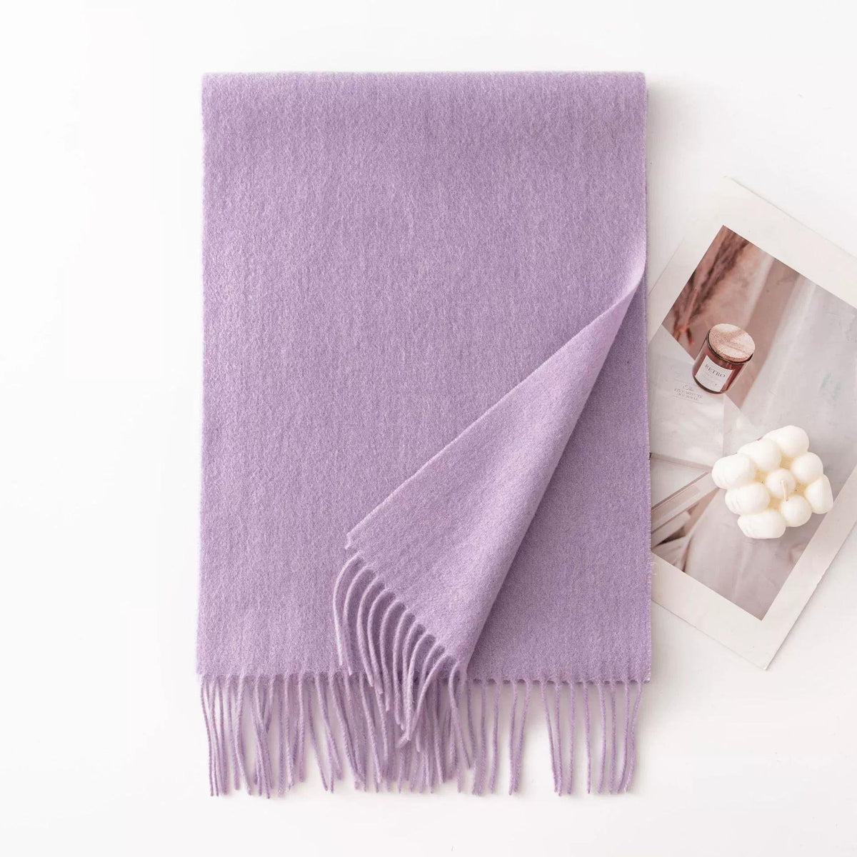 Imagination Hunt Pure Wool Plain Fringe Scarf additional product photo