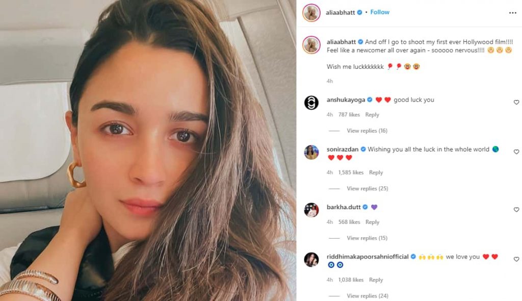 Alia Post on Instagram for Hollywood Debut